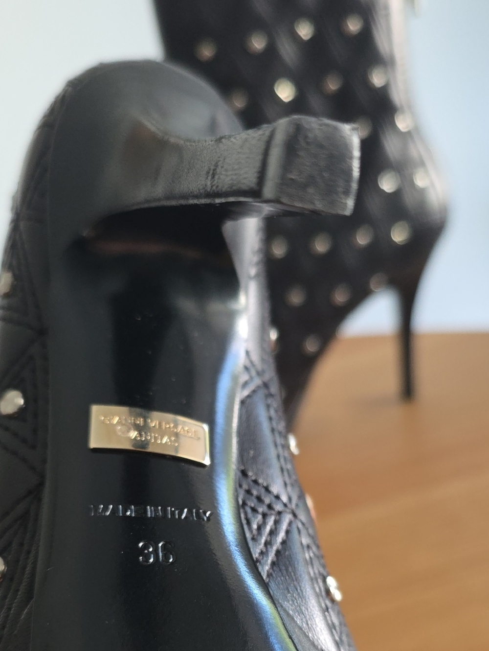 Versace Women's Leather Black Embellished High Heels Ankle Boots Shoes - Picture 8 of 13